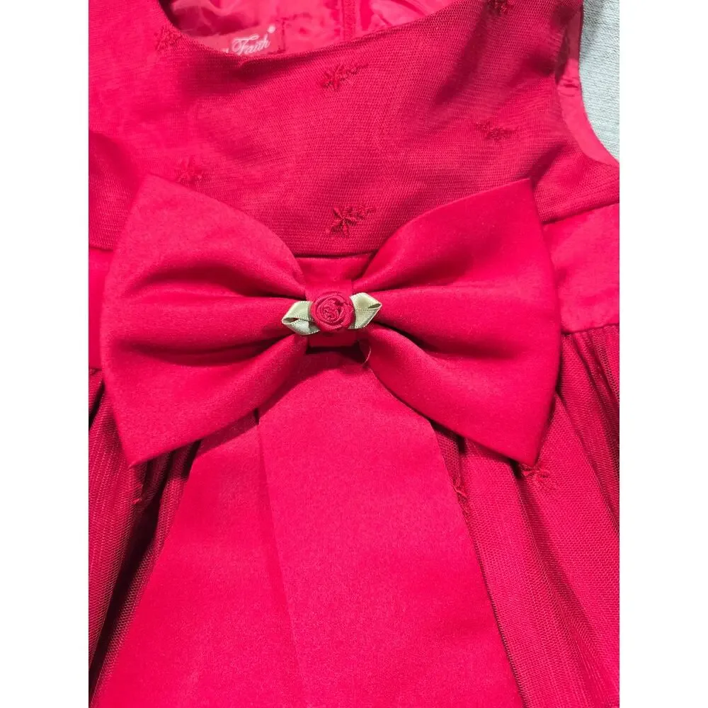 Princess Faith Toddler 2T Dark Red Bow Embroidered Floral Party Dress Festive